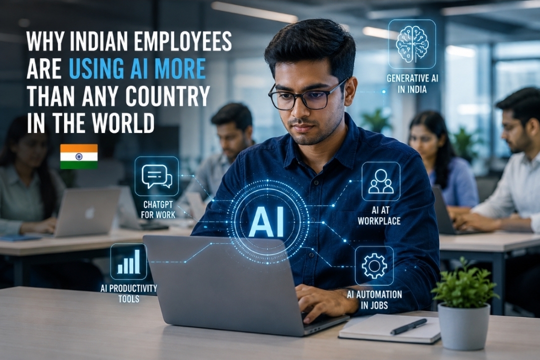 Indian employees using AI tools in modern office workplace